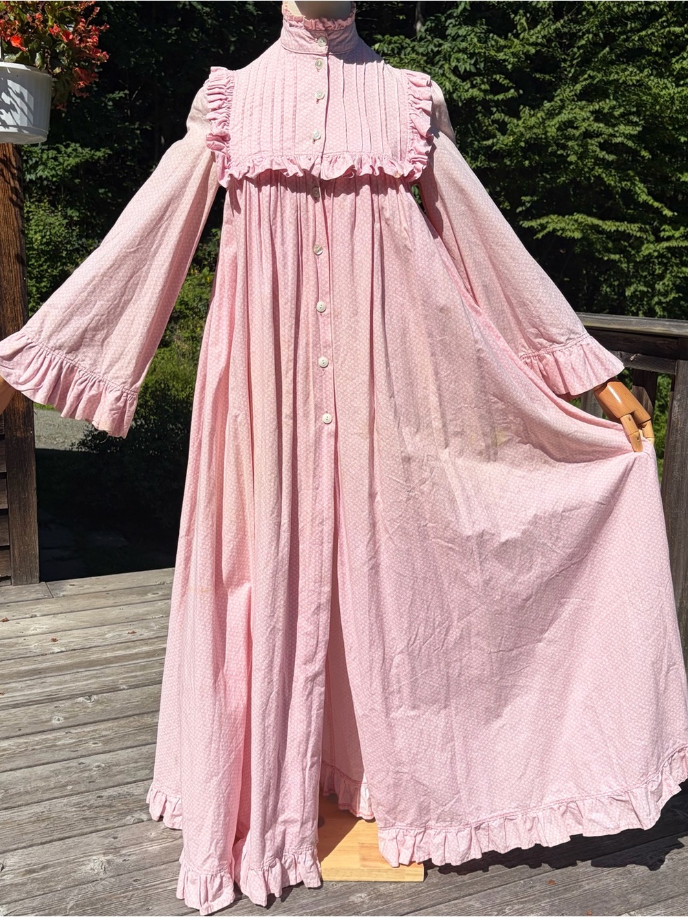 RARE Laura Ashley Vintage 1970s Pink Floral Cotton Ruffle Victorian Maxi Dress - Picture 4 of 16